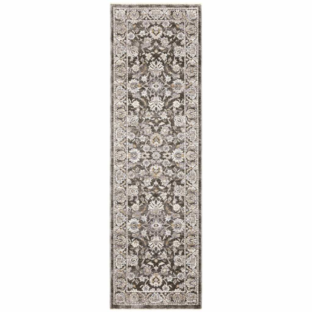 2' X 8' Grey And Ivory Oriental Power Loom Stain Resistant Runner Rug With Fringe - Homeroots - Flyclothing LLC