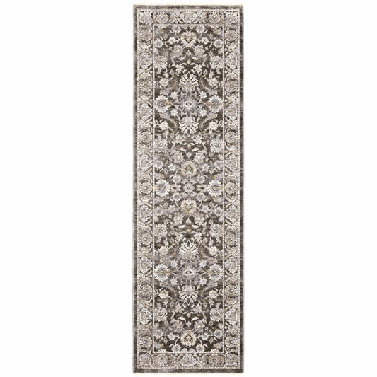 2' X 8' Grey And Ivory Oriental Power Loom Stain Resistant Runner Rug With Fringe - Homeroots - Flyclothing LLC