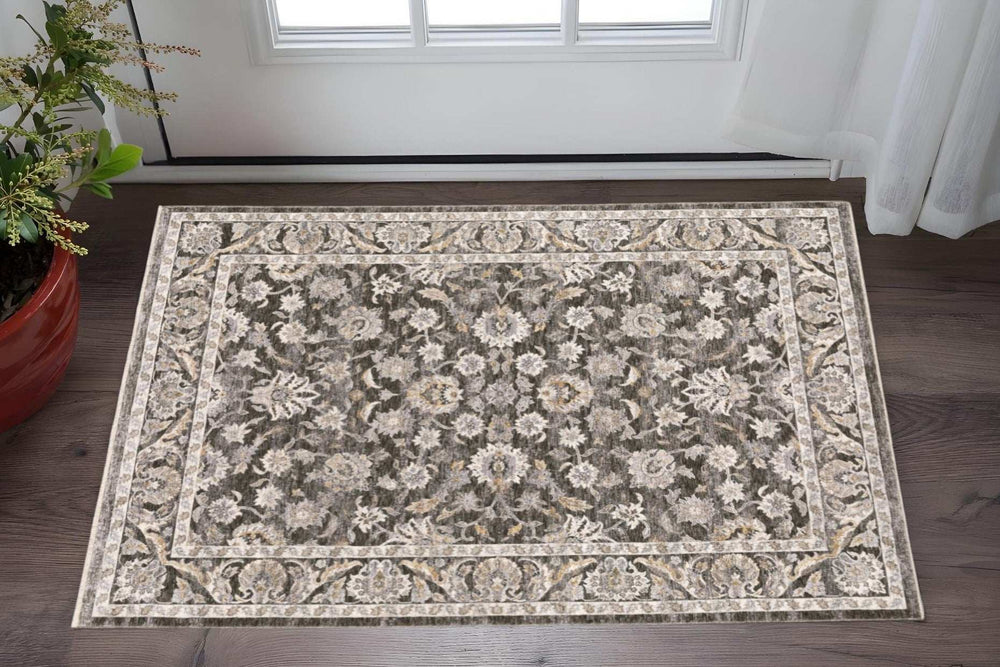 3' X 5' Grey And Ivory Oriental Power Loom Stain Resistant Area Rug With Fringe - Homeroots - Flyclothing LLC