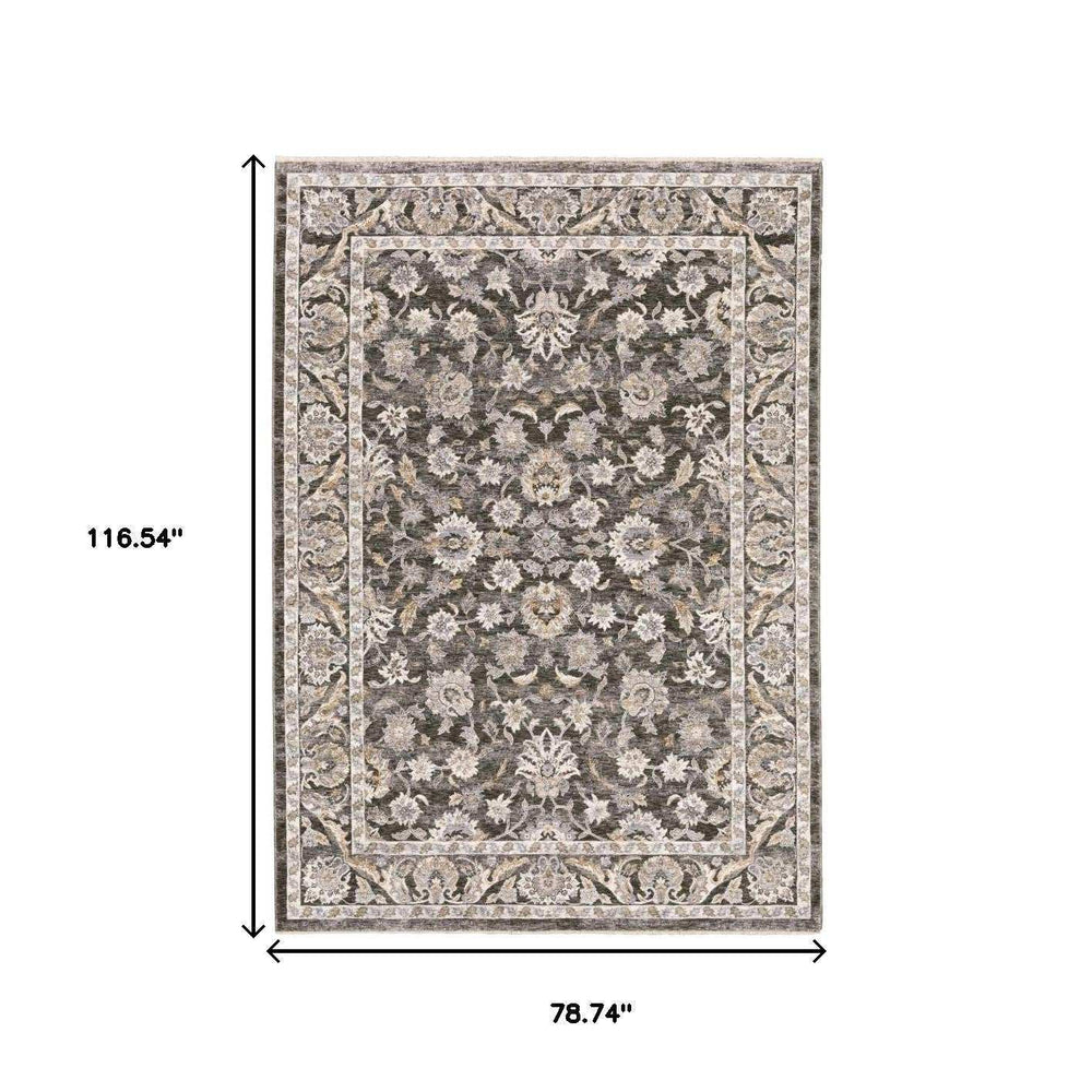 6' X 9' Grey And Ivory Oriental Power Loom Stain Resistant Area Rug With Fringe - Homeroots - Flyclothing LLC