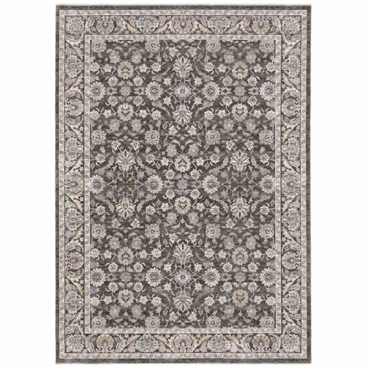 8' X 11' Grey And Ivory Oriental Power Loom Stain Resistant Area Rug With Fringe - Homeroots - Flyclothing LLC