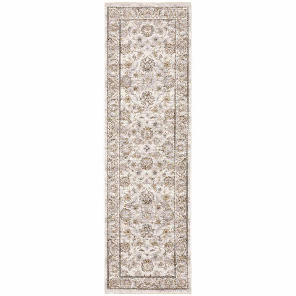 2' X 8' Ivory And Grey Oriental Power Loom Stain Resistant Runner Rug With Fringe - Homeroots - Flyclothing LLC