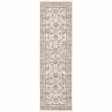 2' X 8' Ivory And Grey Oriental Power Loom Stain Resistant Runner Rug With Fringe - Homeroots - Flyclothing LLC