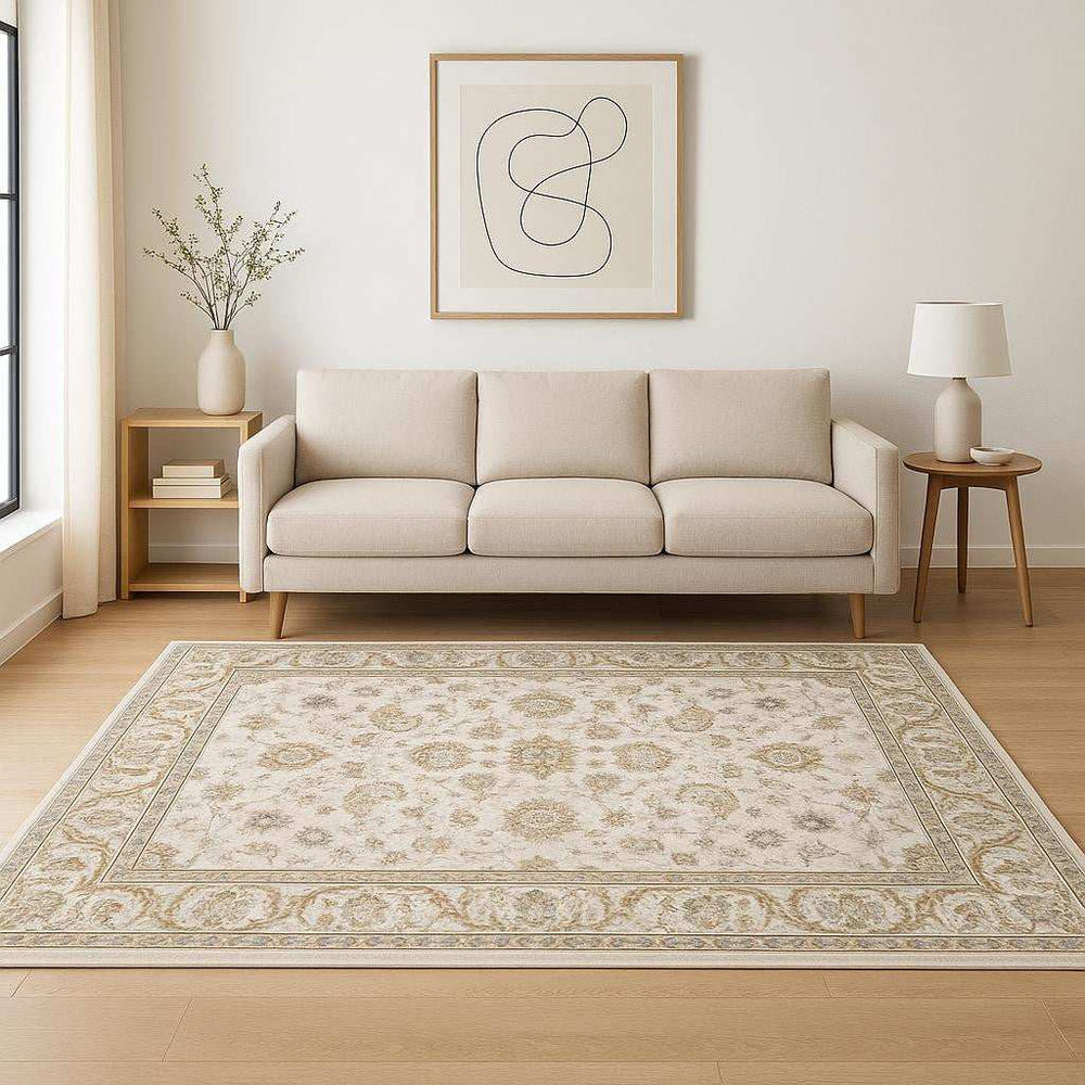 5' X 8' Ivory And Grey Oriental Power Loom Stain Resistant Area Rug With Fringe - Homeroots - Flyclothing LLC