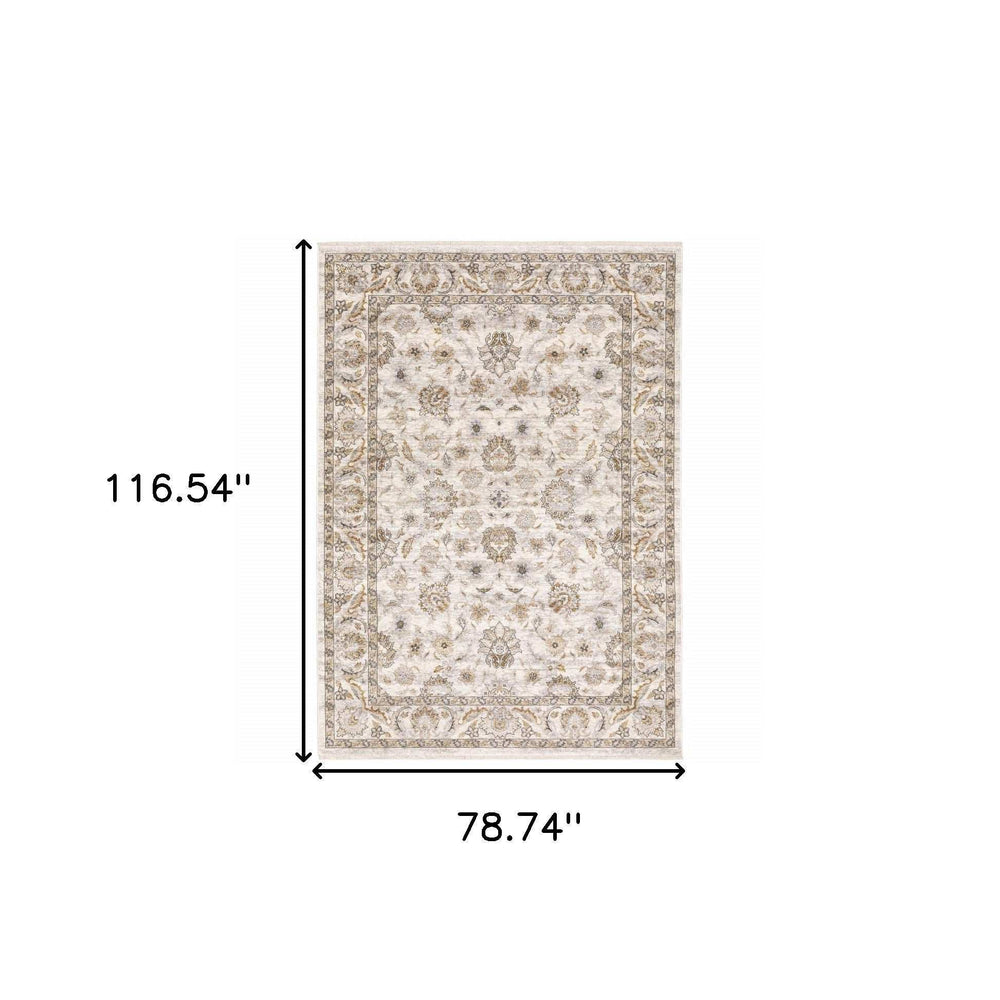6' X 9' Ivory And Grey Oriental Power Loom Stain Resistant Area Rug With Fringe - Homeroots - Flyclothing LLC