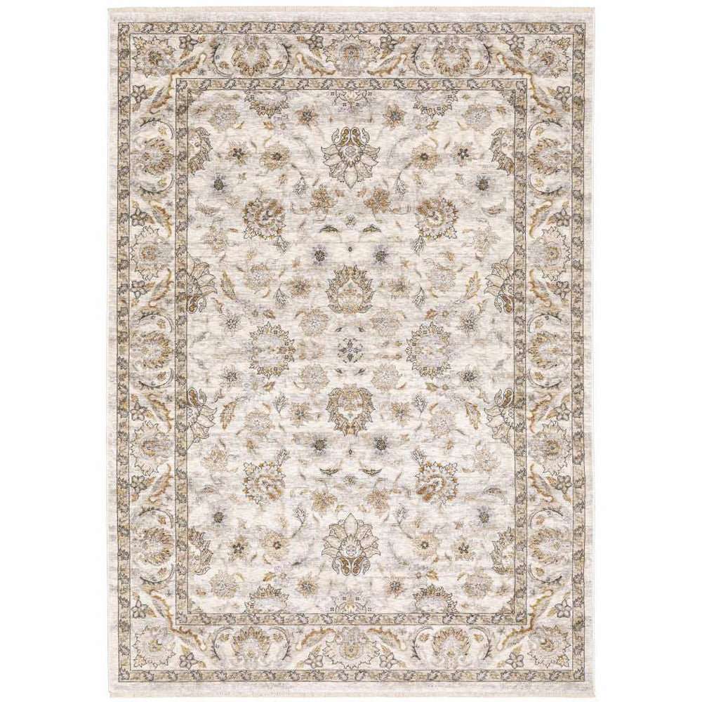 6' X 9' Ivory And Grey Oriental Power Loom Stain Resistant Area Rug With Fringe - Homeroots - Flyclothing LLC