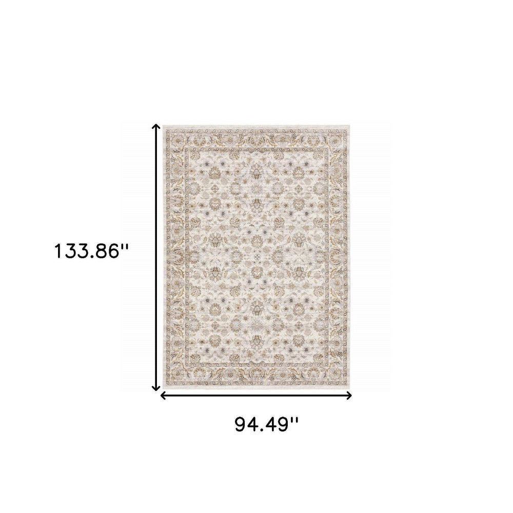 8' X 11' Ivory And Grey Oriental Power Loom Stain Resistant Area Rug With Fringe - Homeroots - Flyclothing LLC