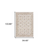 8' X 11' Ivory And Grey Oriental Power Loom Stain Resistant Area Rug With Fringe - Homeroots - Flyclothing LLC