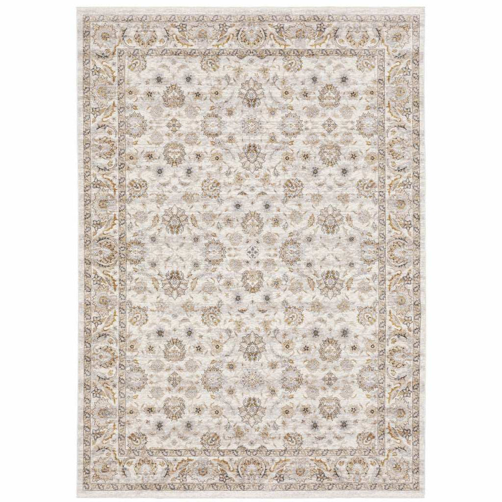 8' X 11' Ivory And Grey Oriental Power Loom Stain Resistant Area Rug With Fringe - Homeroots - Flyclothing LLC
