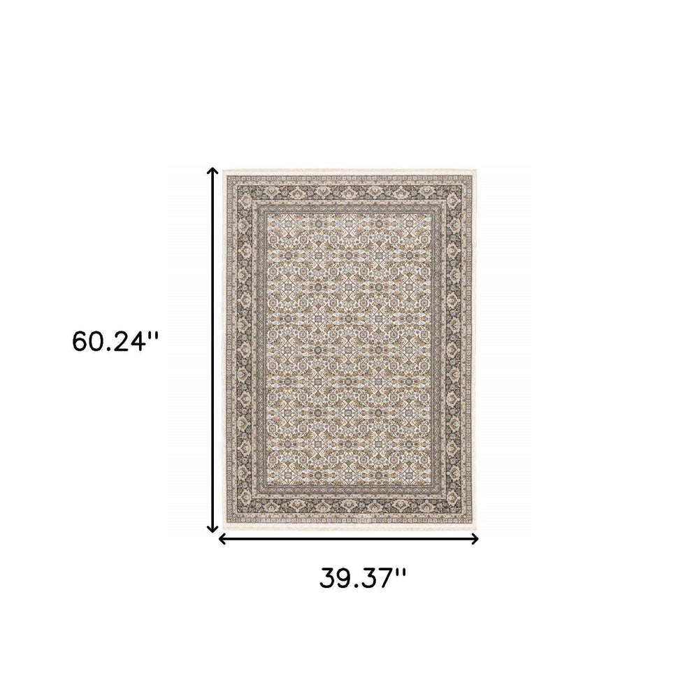 3' X 5' Ivory And Grey Oriental Power Loom Stain Resistant Area Rug With Fringe - Homeroots - Flyclothing LLC