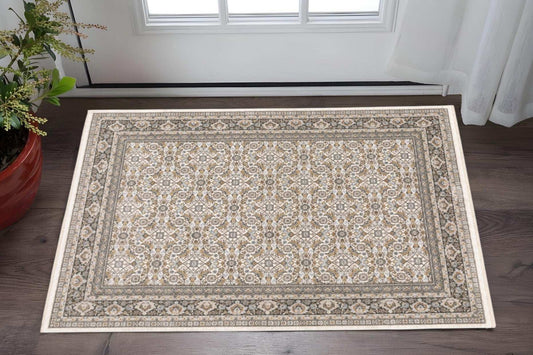 3' X 5' Ivory And Grey Oriental Power Loom Stain Resistant Area Rug With Fringe - Homeroots - Flyclothing LLC