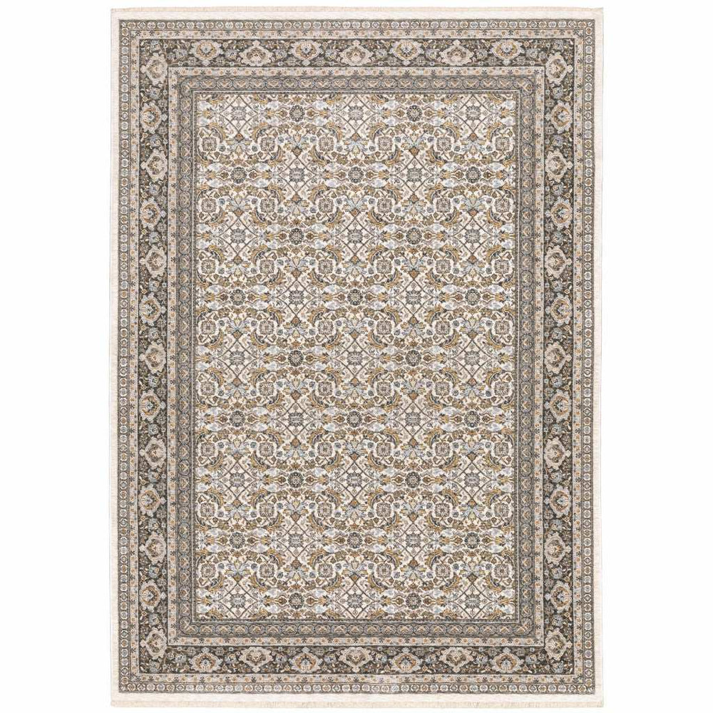 5' X 8' Ivory And Grey Oriental Power Loom Stain Resistant Area Rug With Fringe - Homeroots - Flyclothing LLC