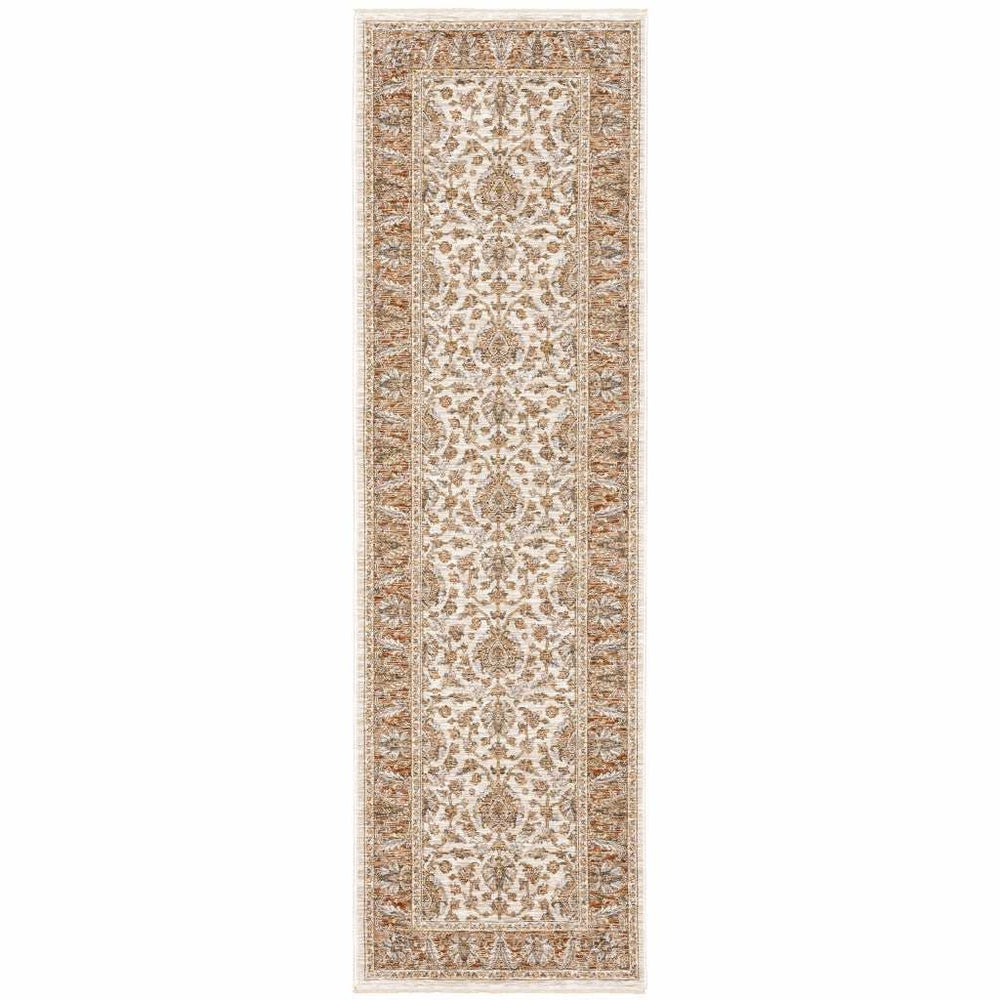 2' X 8' Rust And Ivory Oriental Power Loom Stain Resistant Runner Rug With Fringe - Homeroots - Flyclothing LLC