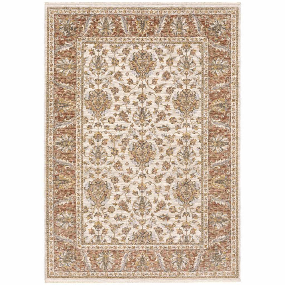 3' X 5' Rust And Ivory Oriental Power Loom Stain Resistant Area Rug With Fringe - Homeroots - Flyclothing LLC