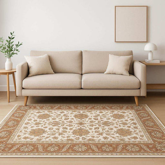 5' X 8' Rust And Ivory Oriental Power Loom Stain Resistant Area Rug With Fringe - Homeroots - Flyclothing LLC