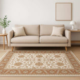 5' X 8' Rust And Ivory Oriental Power Loom Stain Resistant Area Rug With Fringe - Homeroots - Flyclothing LLC