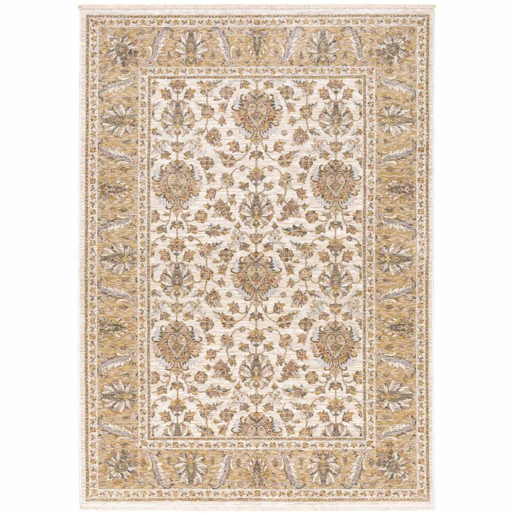 2' X 3' Ivory And Gold Oriental Power Loom Stain Resistant Area Rug With Fringe - Homeroots - Flyclothing LLC