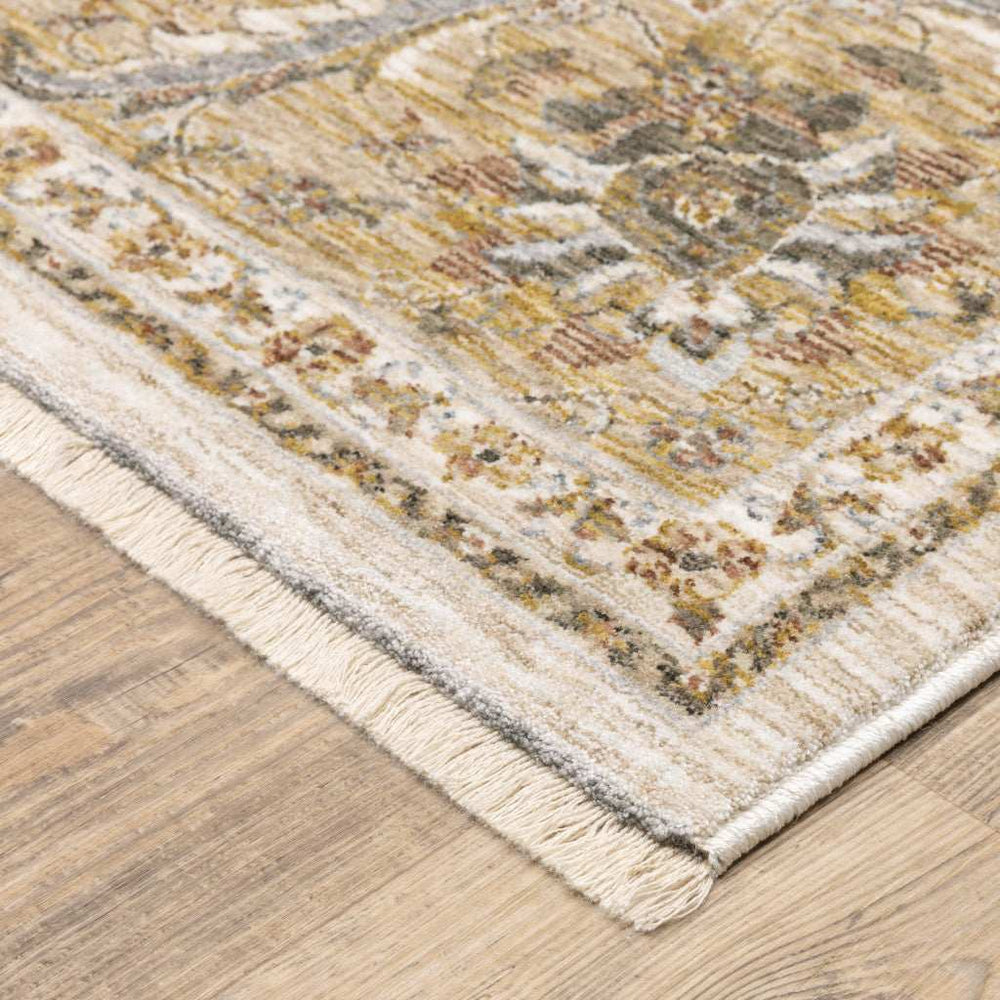 2' X 3' Ivory And Gold Oriental Power Loom Stain Resistant Area Rug With Fringe - Homeroots - Flyclothing LLC