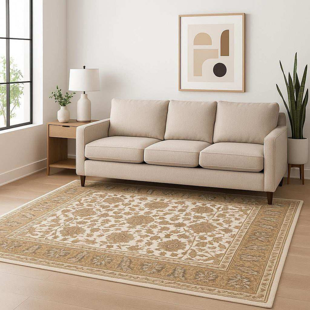 5' X 8' Ivory And Gold Oriental Power Loom Stain Resistant Area Rug With Fringe - Homeroots - Flyclothing LLC