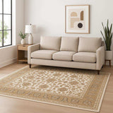 5' X 8' Ivory And Gold Oriental Power Loom Stain Resistant Area Rug With Fringe - Homeroots - Flyclothing LLC
