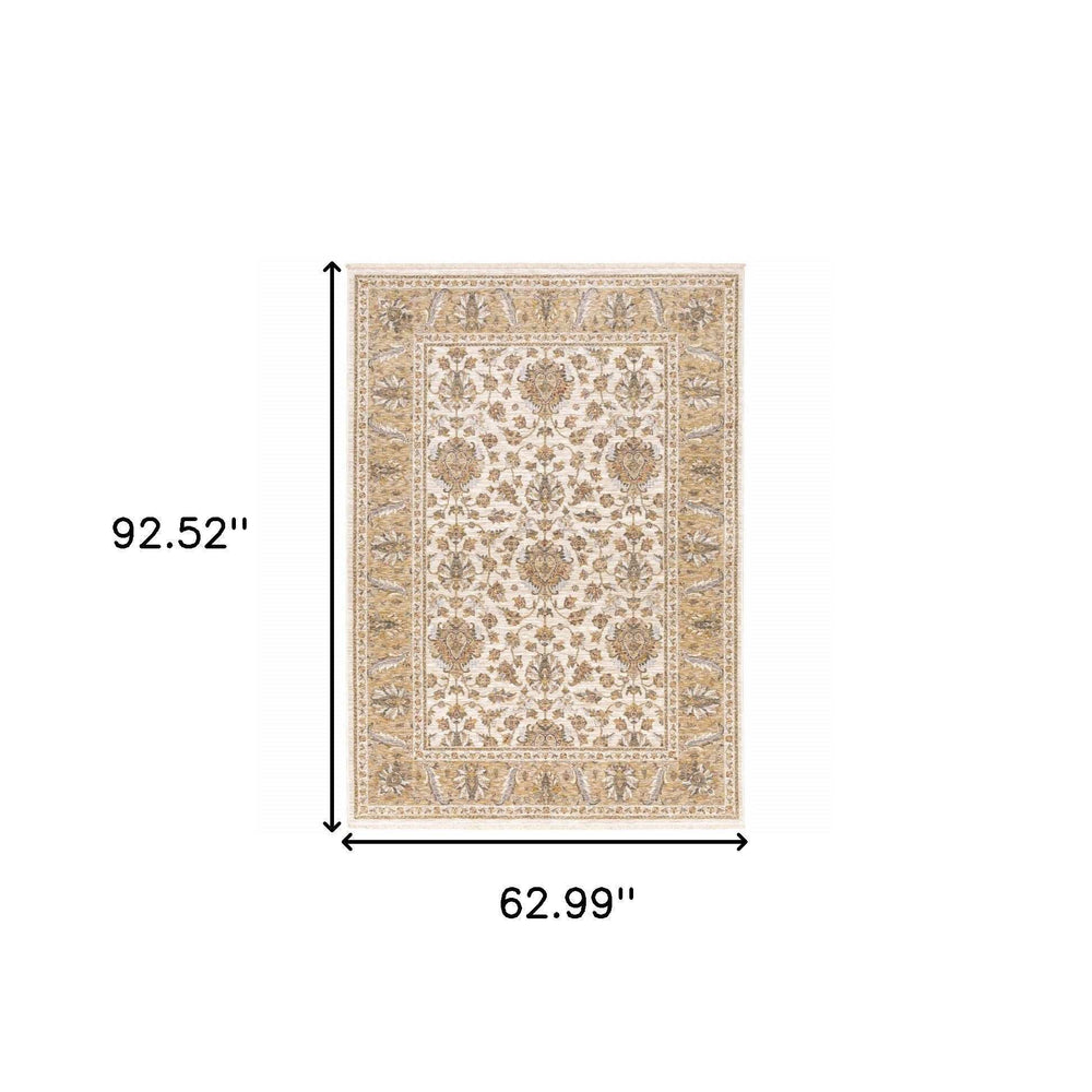 5' X 8' Ivory And Gold Oriental Power Loom Stain Resistant Area Rug With Fringe - Homeroots - Flyclothing LLC
