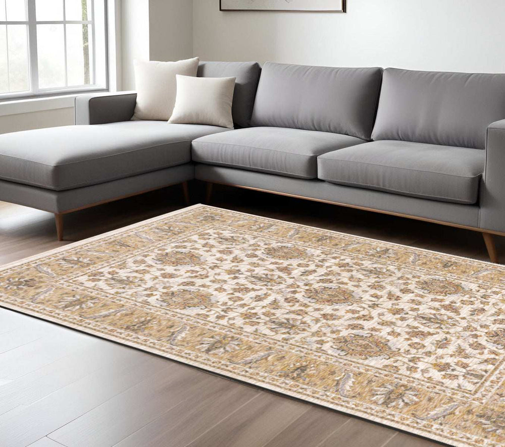6' X 9' Ivory And Gold Oriental Power Loom Stain Resistant Area Rug With Fringe - Homeroots - Flyclothing LLC