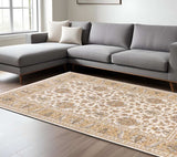 8' X 11' Ivory And Gold Oriental Power Loom Stain Resistant Area Rug With Fringe - Homeroots - Flyclothing LLC