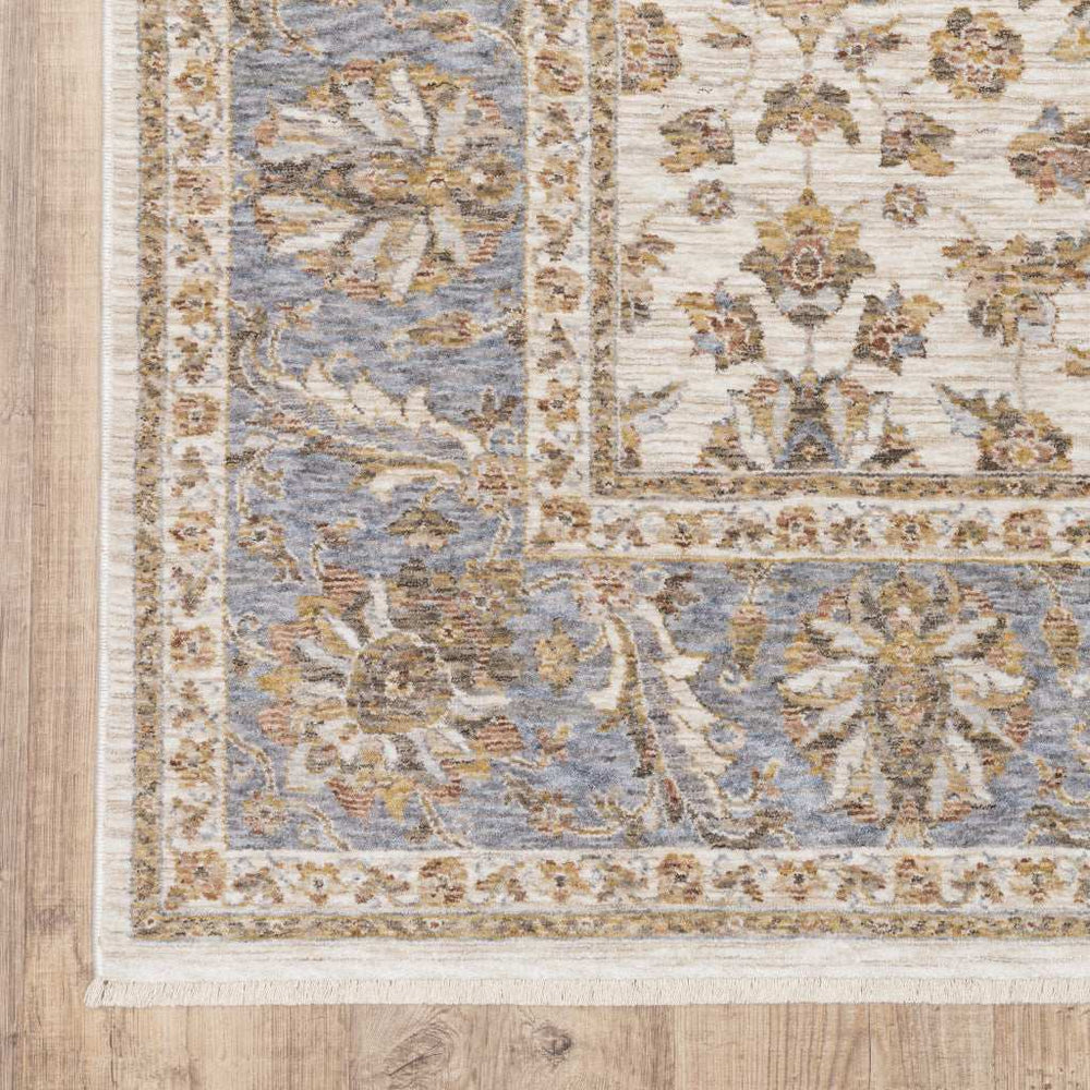 2' X 8' Ivory And Blue Oriental Power Loom Stain Resistant Runner Rug With Fringe - Homeroots - Flyclothing LLC
