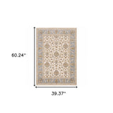 3' X 5' Ivory And Blue Oriental Power Loom Stain Resistant Area Rug With Fringe - Homeroots - Flyclothing LLC