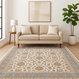 5' X 8' Ivory And Blue Oriental Power Loom Stain Resistant Area Rug With Fringe - Homeroots - Flyclothing LLC