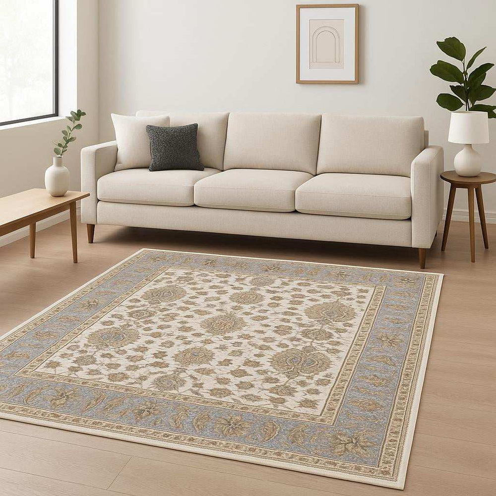 6' X 9' Ivory And Blue Oriental Power Loom Stain Resistant Area Rug With Fringe - Homeroots - Flyclothing LLC