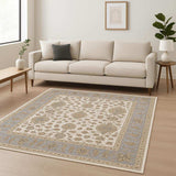 6' X 9' Ivory And Blue Oriental Power Loom Stain Resistant Area Rug With Fringe - Homeroots - Flyclothing LLC