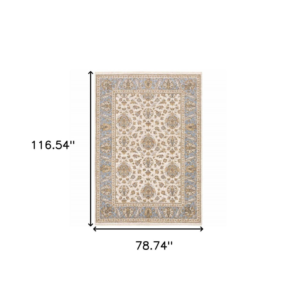 6' X 9' Ivory And Blue Oriental Power Loom Stain Resistant Area Rug With Fringe - Homeroots - Flyclothing LLC