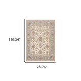 6' X 9' Ivory And Blue Oriental Power Loom Stain Resistant Area Rug With Fringe - Homeroots - Flyclothing LLC