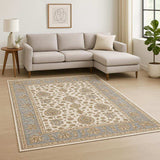 8' X 11' Ivory And Blue Oriental Power Loom Stain Resistant Area Rug With Fringe - Homeroots - Flyclothing LLC