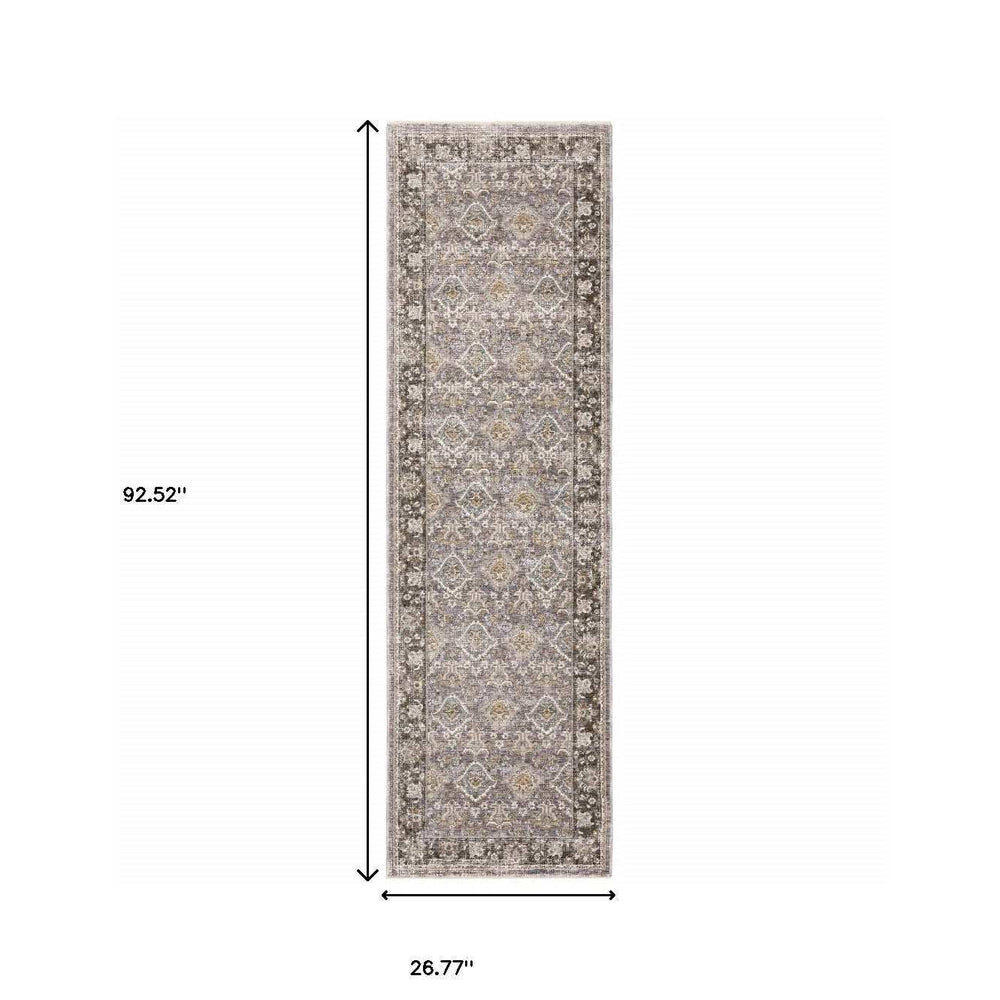 2' X 8' Grey And Blue Oriental Power Loom Stain Resistant Runner Rug With Fringe - Homeroots - Flyclothing LLC