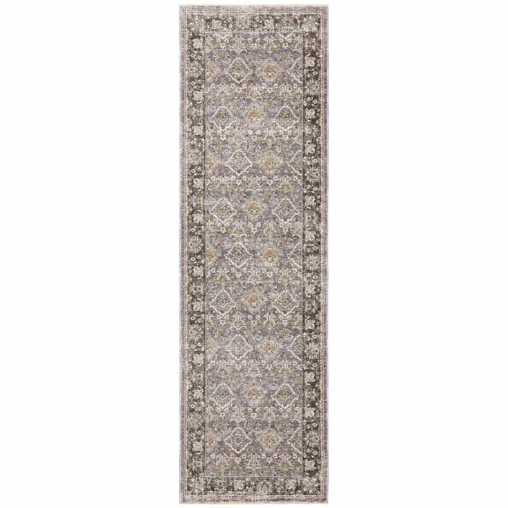 2' X 8' Grey And Blue Oriental Power Loom Stain Resistant Runner Rug With Fringe - Homeroots - Flyclothing LLC