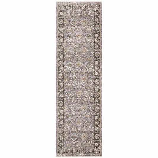 2' X 8' Grey And Blue Oriental Power Loom Stain Resistant Runner Rug With Fringe - Homeroots - Flyclothing LLC
