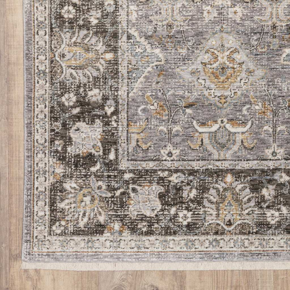 3' X 5' Grey And Blue Oriental Power Loom Stain Resistant Area Rug With Fringe - Homeroots - Flyclothing LLC
