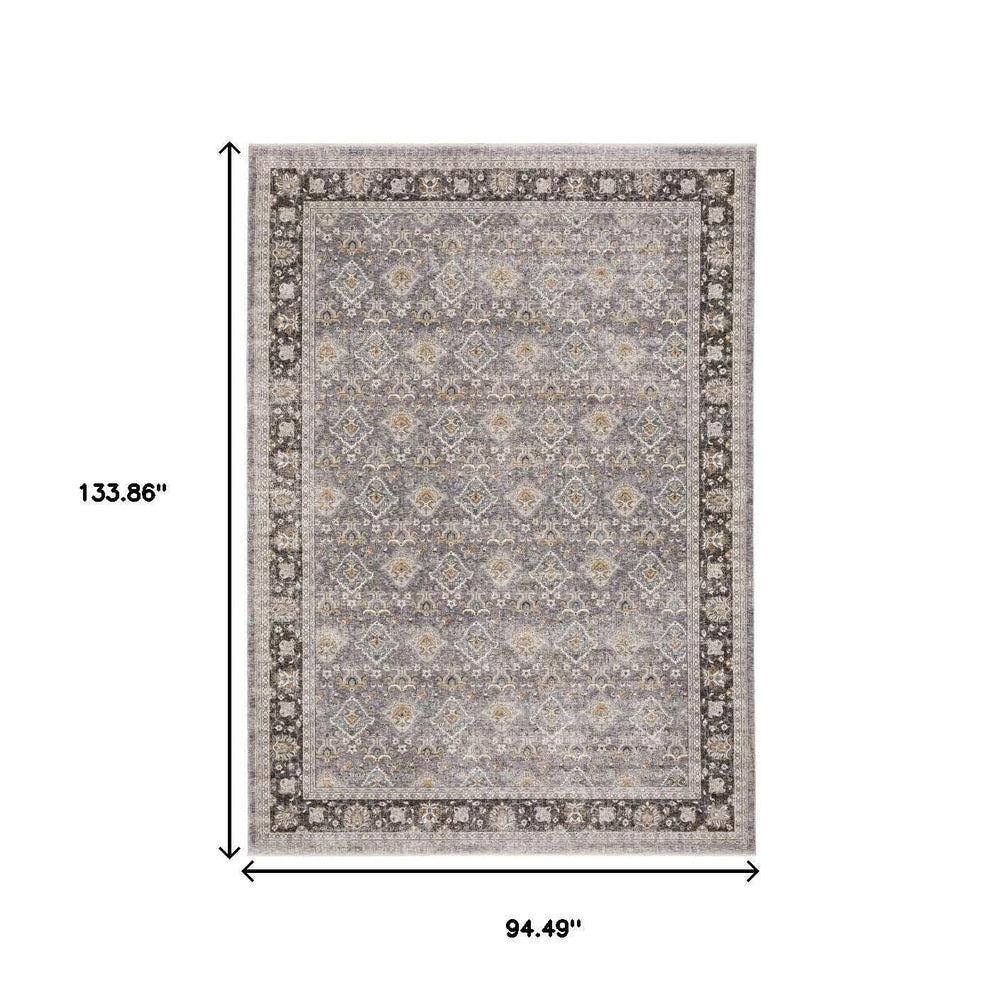 8' X 11' Grey And Blue Oriental Power Loom Stain Resistant Area Rug With Fringe - Homeroots - Flyclothing LLC
