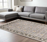 8' X 11' Grey And Blue Oriental Power Loom Stain Resistant Area Rug With Fringe - Homeroots - Flyclothing LLC
