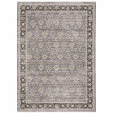 8' X 11' Grey And Blue Oriental Power Loom Stain Resistant Area Rug With Fringe - Homeroots - Flyclothing LLC