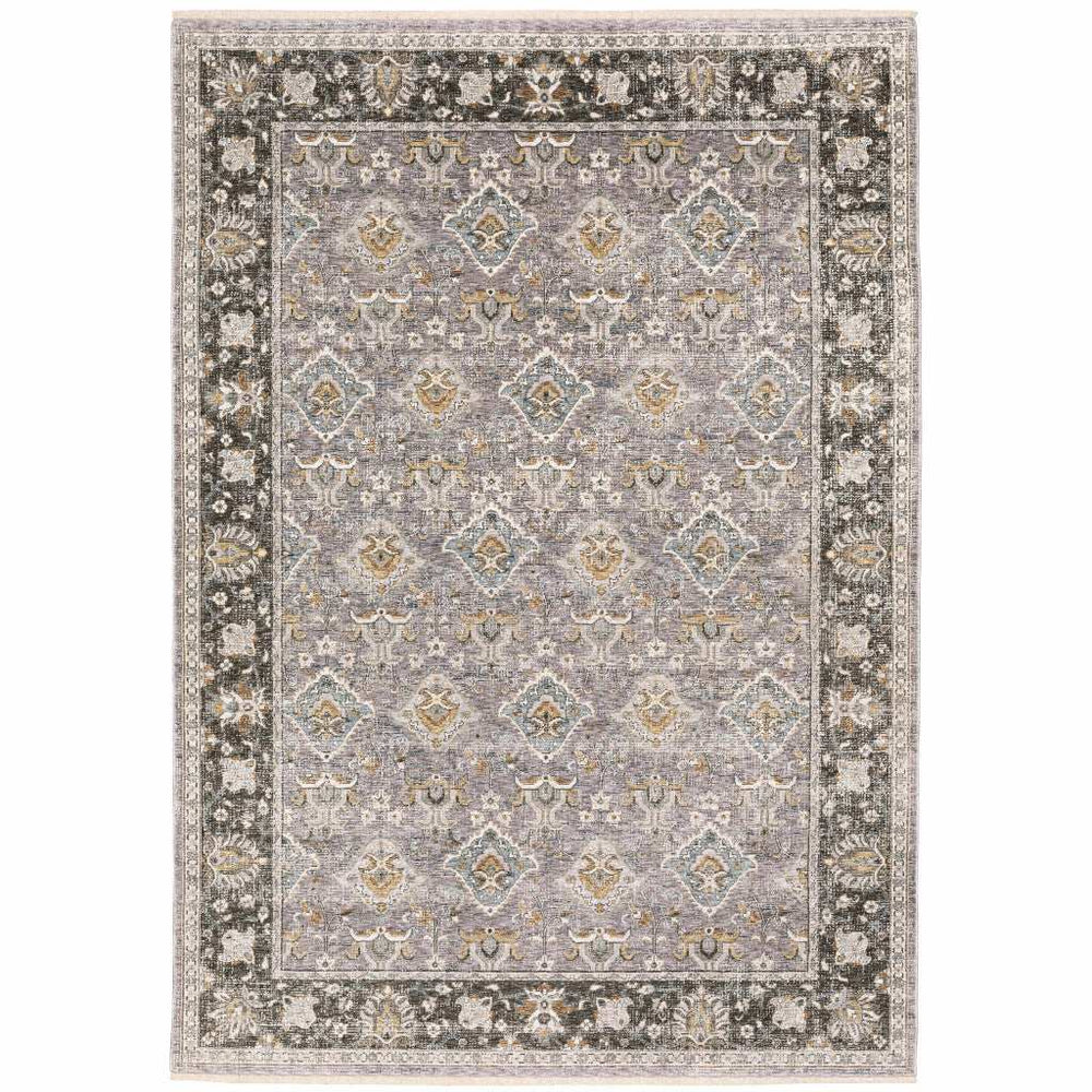 10' X 13' Grey And Blue Oriental Power Loom Stain Resistant Area Rug With Fringe - Homeroots - Flyclothing LLC