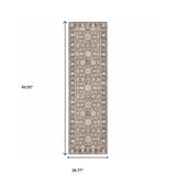 2' X 8' Grey And Ivory Oriental Power Loom Stain Resistant Runner Rug With Fringe - Homeroots - Flyclothing LLC