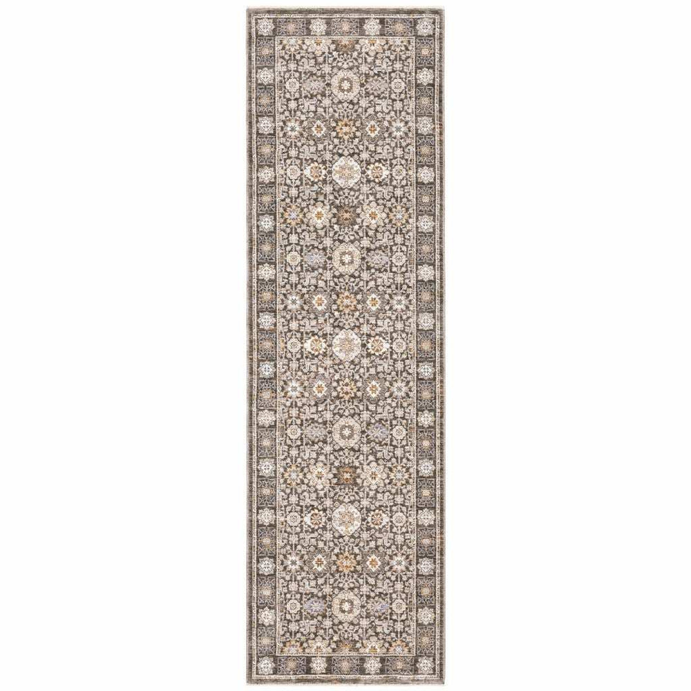 2' X 8' Grey And Ivory Oriental Power Loom Stain Resistant Runner Rug With Fringe - Homeroots - Flyclothing LLC