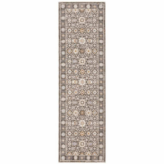 2' X 8' Grey And Ivory Oriental Power Loom Stain Resistant Runner Rug With Fringe - Homeroots - Flyclothing LLC