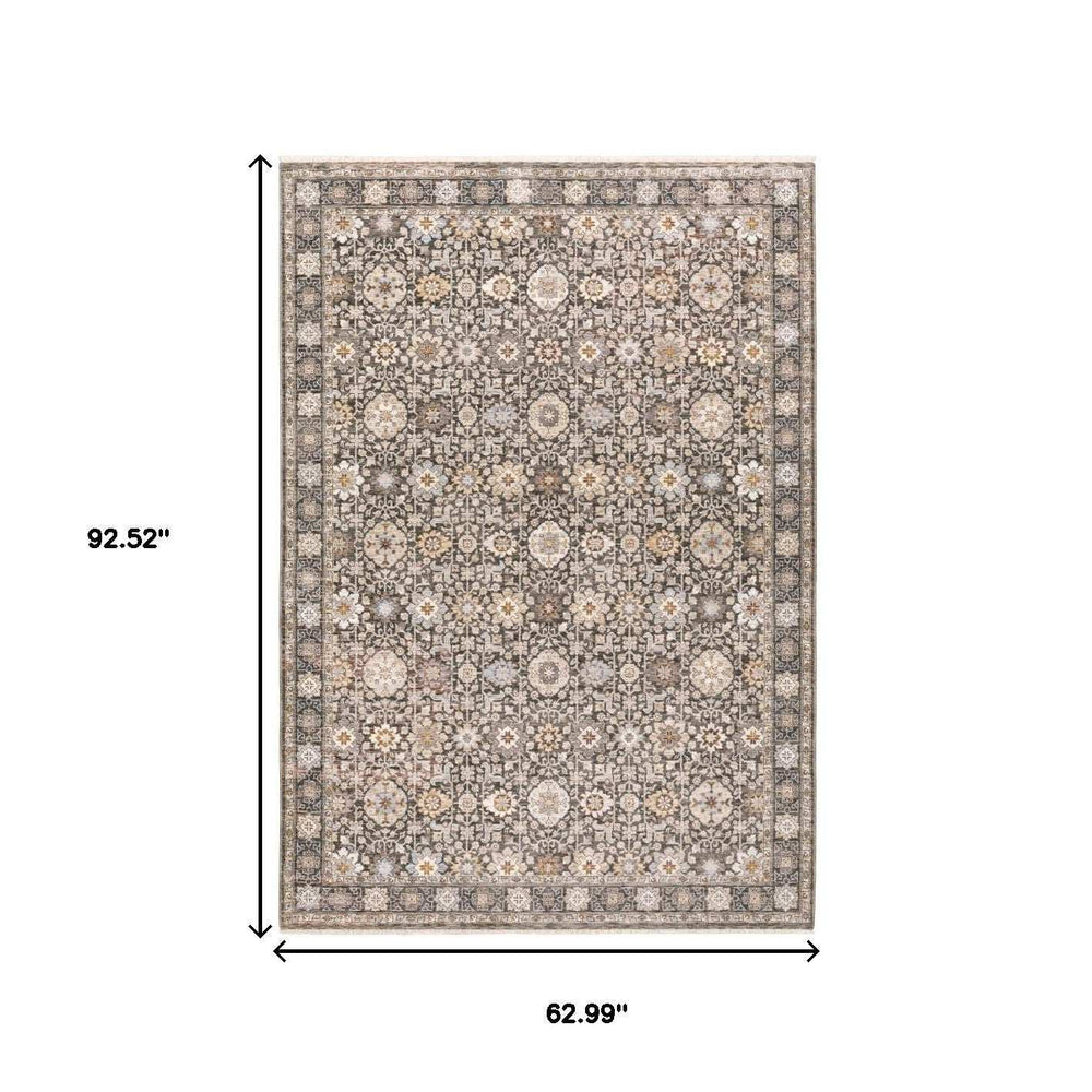 5' X 8' Grey And Ivory Oriental Power Loom Stain Resistant Area Rug With Fringe - Homeroots - Flyclothing LLC