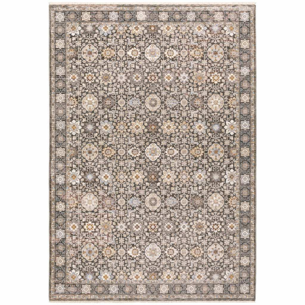 6' X 9' Grey And Ivory Oriental Power Loom Stain Resistant Area Rug With Fringe - Homeroots - Flyclothing LLC