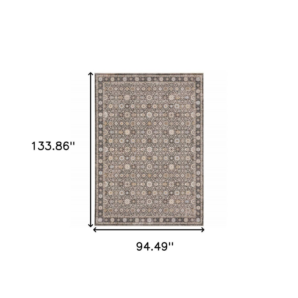 8' X 11' Grey And Ivory Oriental Power Loom Stain Resistant Area Rug With Fringe - Homeroots - Flyclothing LLC