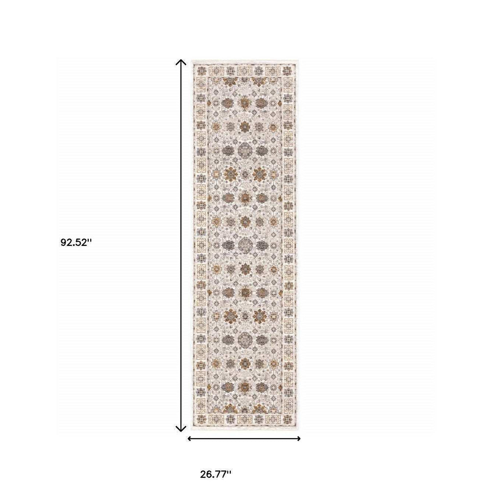2' X 8' Ivory And Gold Oriental Power Loom Stain Resistant Runner Rug With Fringe - Homeroots - Flyclothing LLC